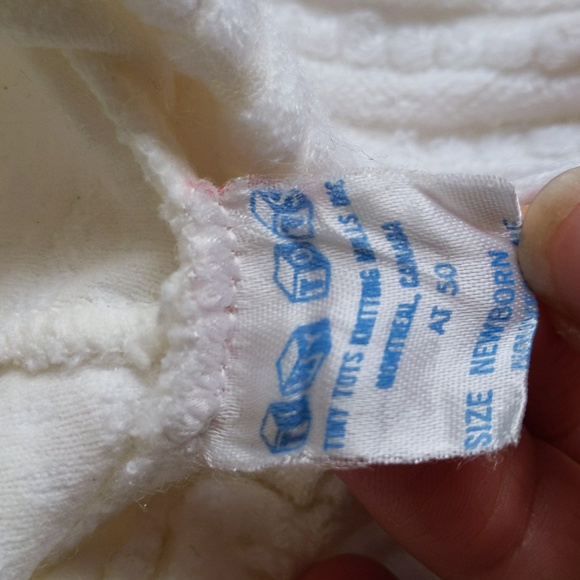 vintage tiny tots knitting mills white knit jumpsuit with hood newborn baby - Picture 2 of 9